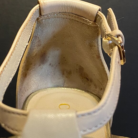 Cole Haan Nike Air Gold & Cream Leather Woven Wedge Sandals – Size 7B - Picture 12 of 16